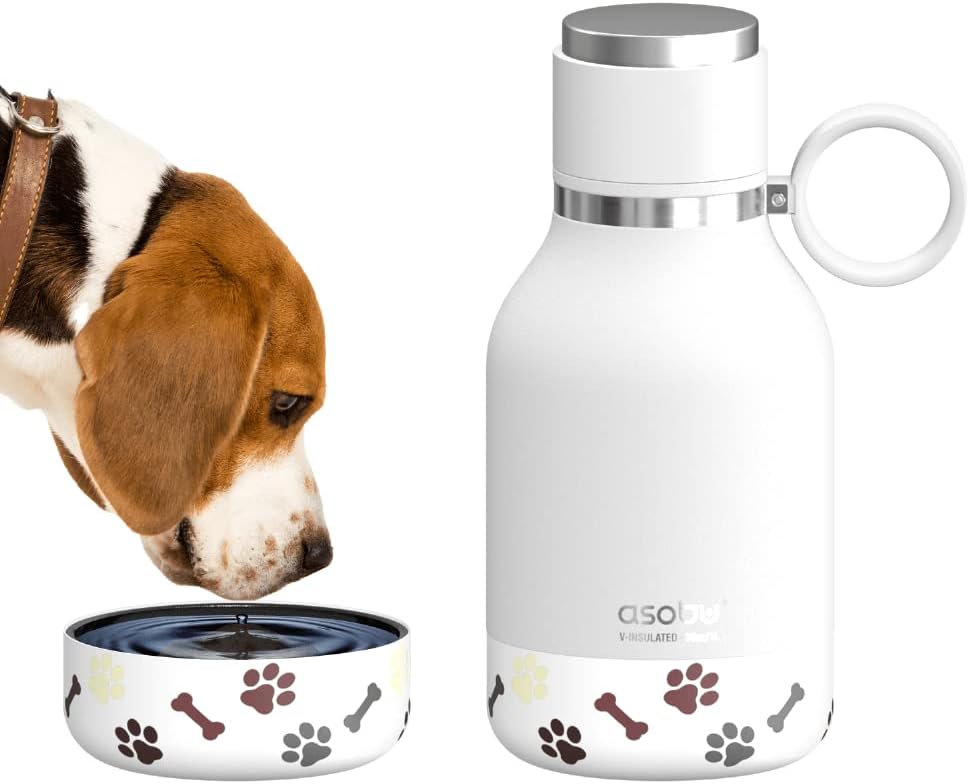 Buddy Bottle a Stainless Steel Insulated Water Bottle for with Removable Dog Water Bowl and Dog Food and Treat Storage Bowl (Burgundy, 37 Oz Water Bottle with Bowl)
