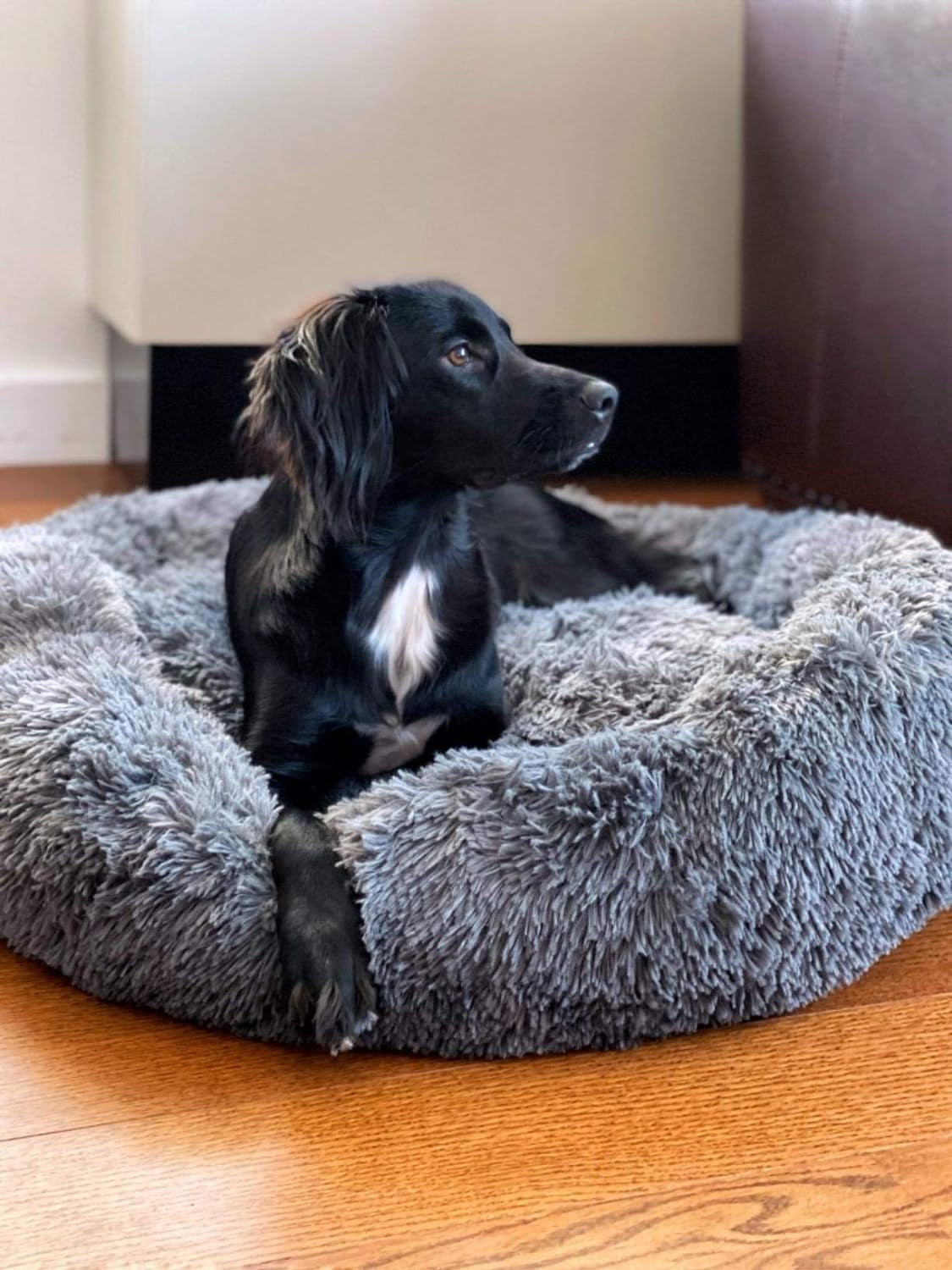 Plush Calming Donut Dog Bed | Self-Warming Faux Fur Cuddler Nest