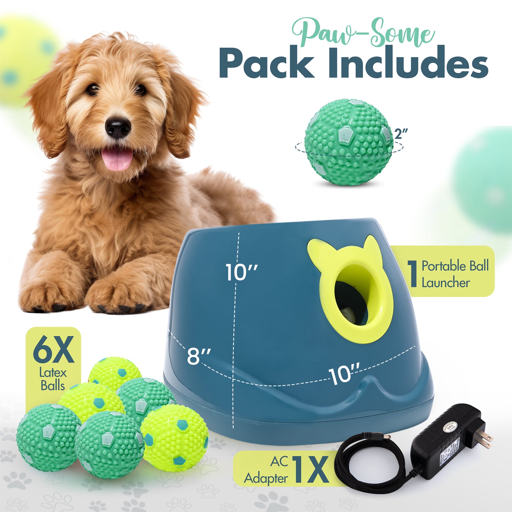 Automatic Dog Ball Launcher - Interactive Fetch Machine for Small to Medium Dogs with 6 Latex Balls and Dual Power Supply