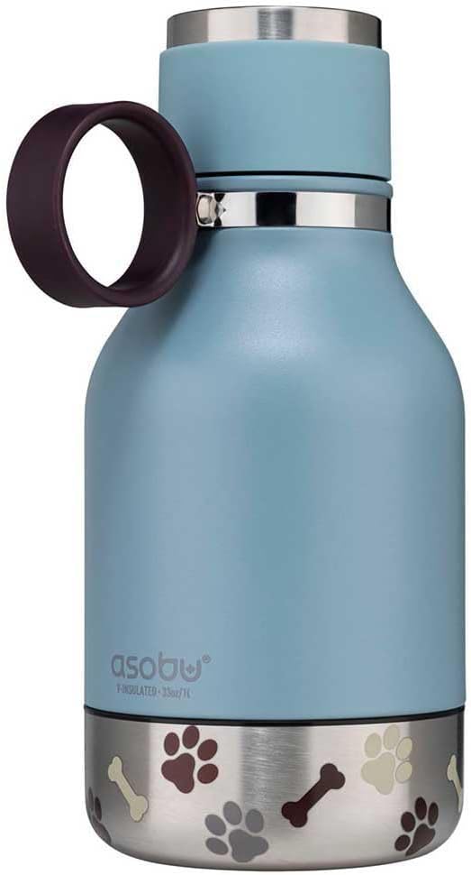 Buddy Bottle a Stainless Steel Insulated Water Bottle for with Removable Dog Water Bowl and Dog Food and Treat Storage Bowl (Burgundy, 37 Oz Water Bottle with Bowl)