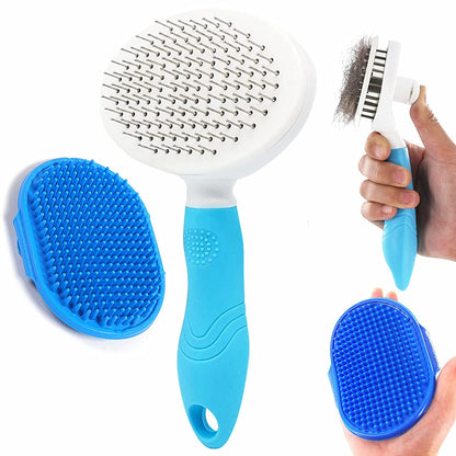 2-in-1 Pet Grooming Brush Set | Self-Cleaning Slicker & Silicone Bath Brush