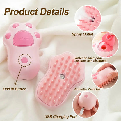 3-in-1 Electric Steamy Pet Brush | Wireless Spray Grooming & Massage Comb