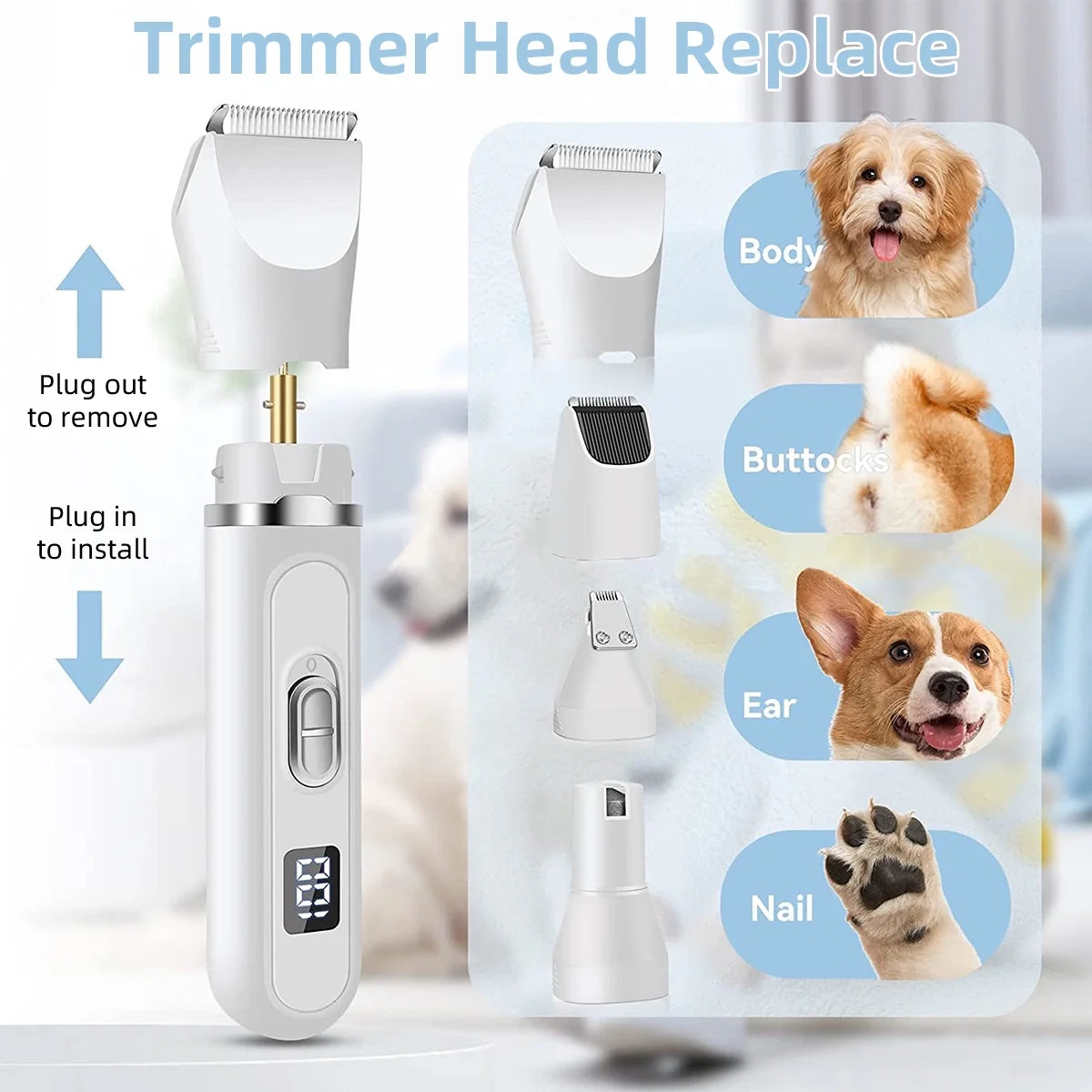 4-in-1 Multi-Functional Pet Grooming Kit | Cordless 7500 RPM Paw Trimmer & Nail Grinder
