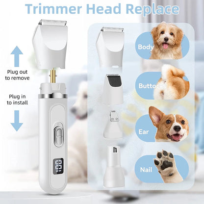 4-in-1 Multi-Functional Pet Grooming Kit | Cordless 7500 RPM Paw Trimmer & Nail Grinder