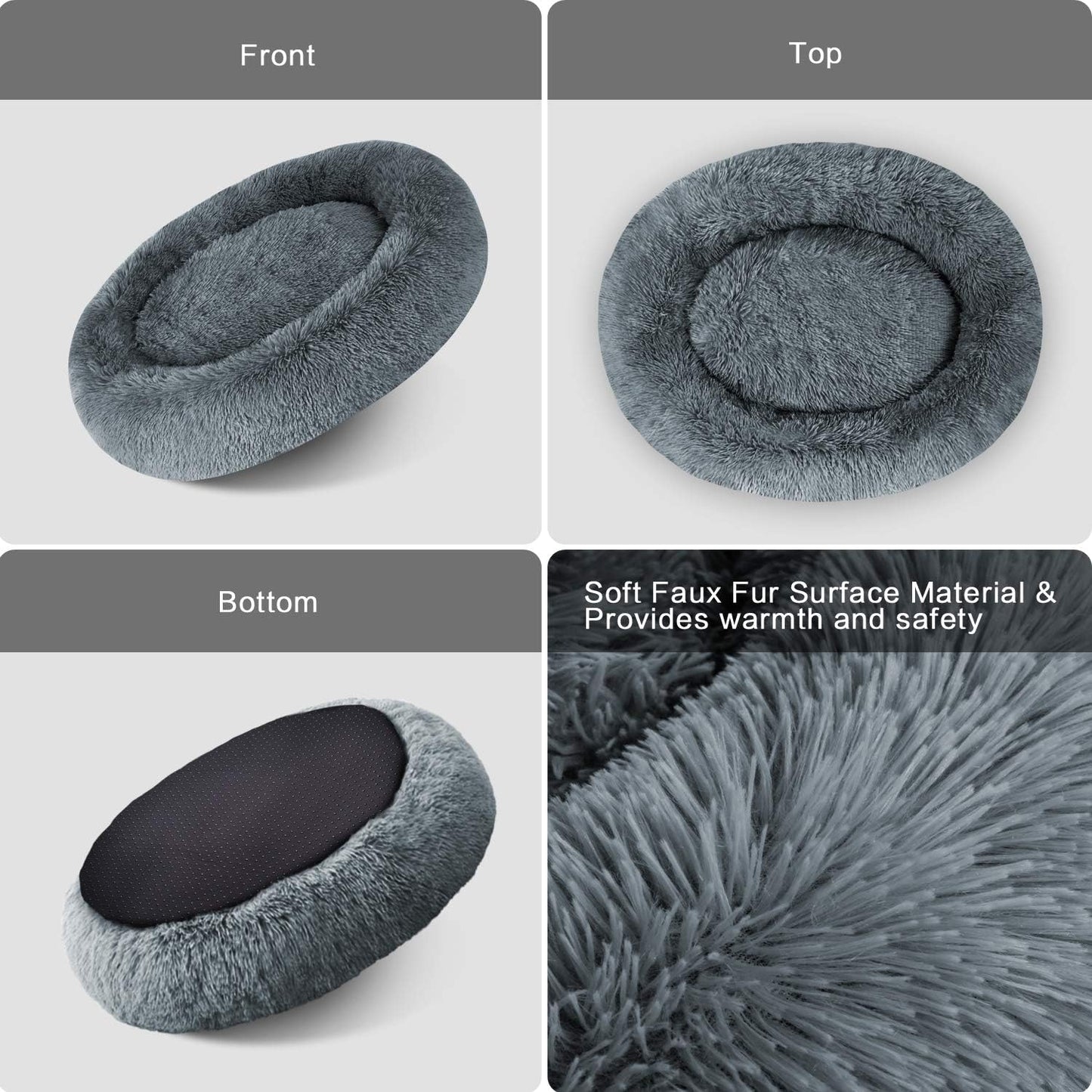 Plush Calming Donut Dog Bed | Self-Warming Faux Fur Cuddler Nest