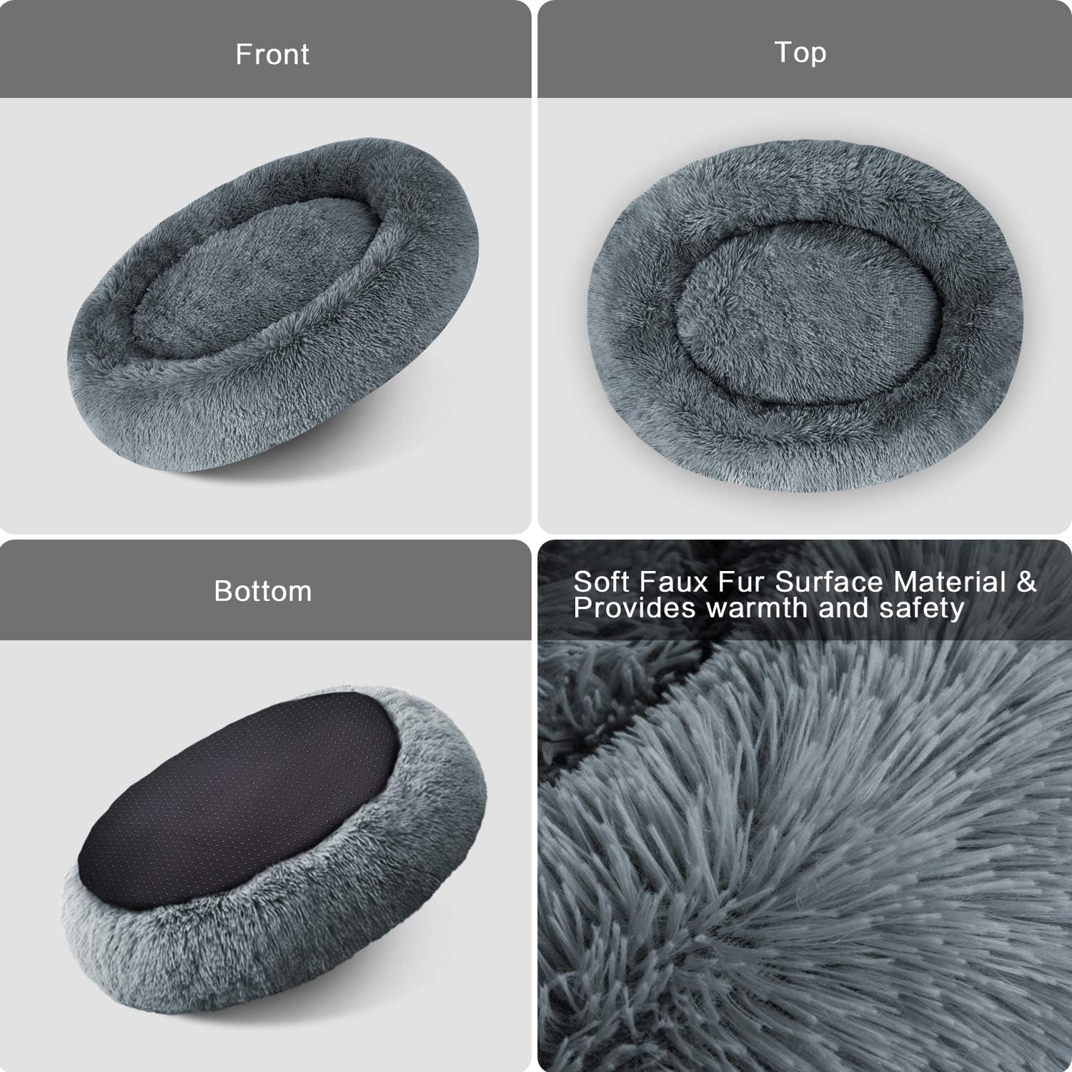 Plush Calming Donut Dog Bed | Self-Warming Faux Fur Cuddler Nest