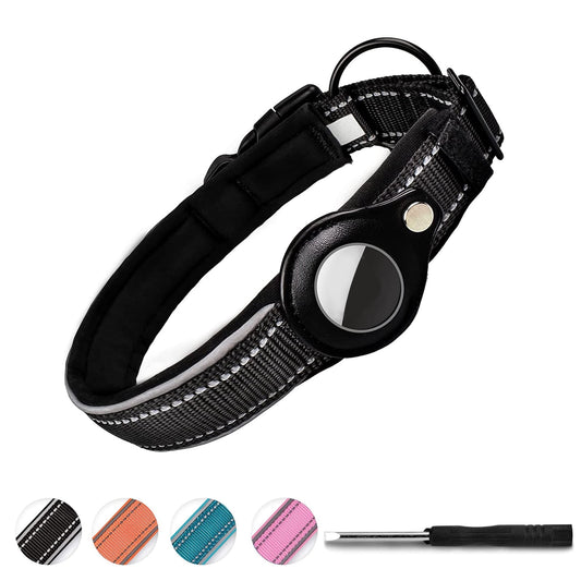 Integrated AirTag Dog Collar | Heavy-Duty Reflective & Padded Pet Tracker Collar