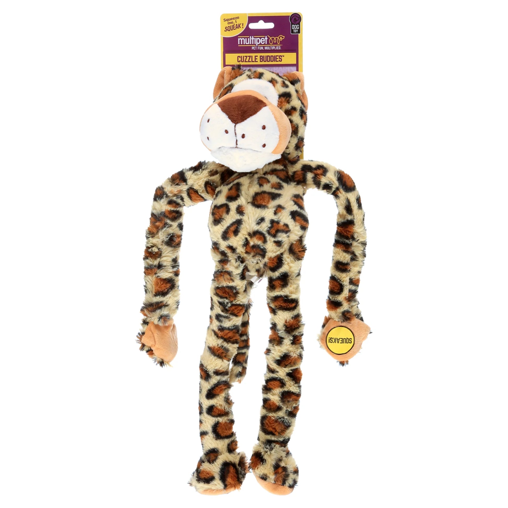 Swingin' Safari Plush Leopard Dog Toy with squeakers