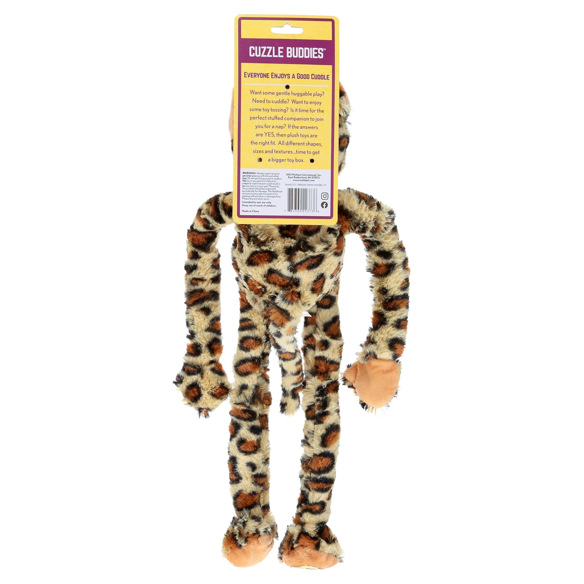 Swingin' Safari Plush Leopard Dog Toy with squeakers
