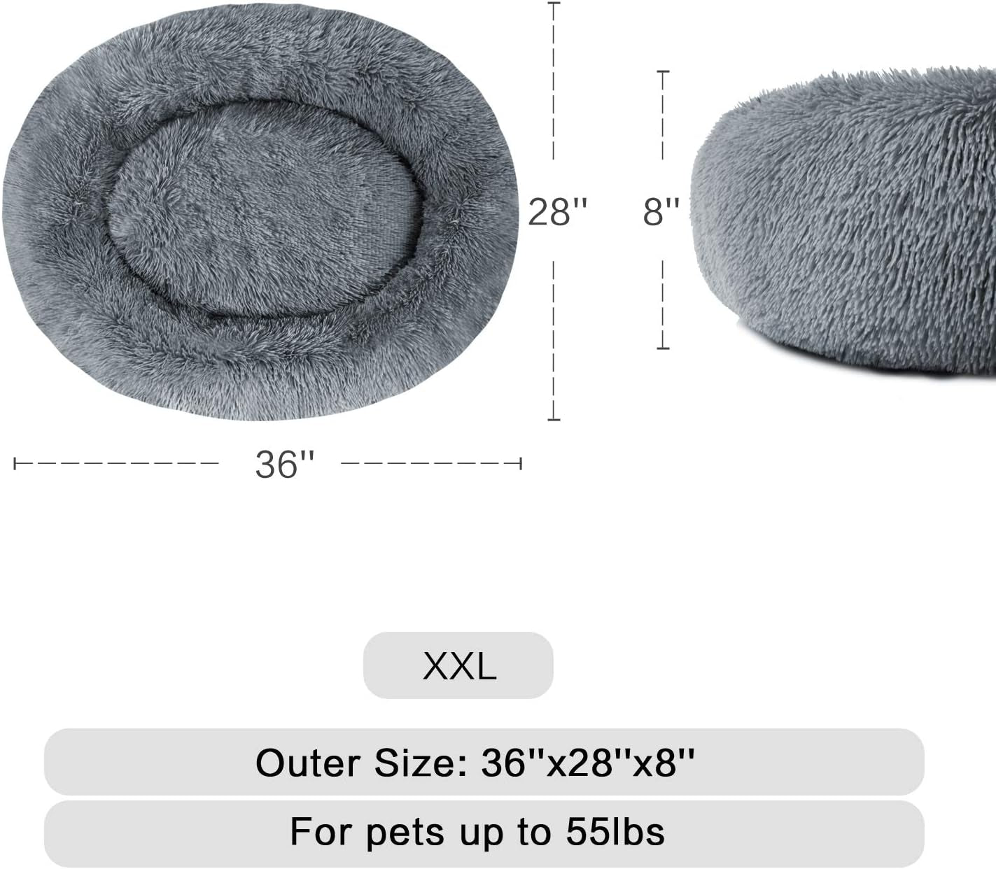 Plush Calming Donut Dog Bed | Self-Warming Faux Fur Cuddler Nest