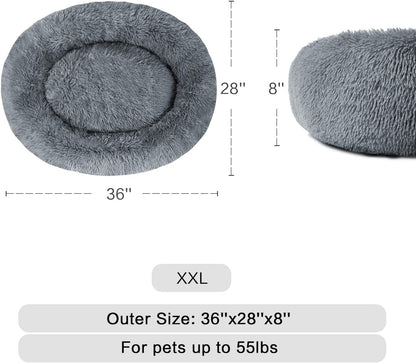 Plush Calming Donut Dog Bed | Self-Warming Faux Fur Cuddler Nest